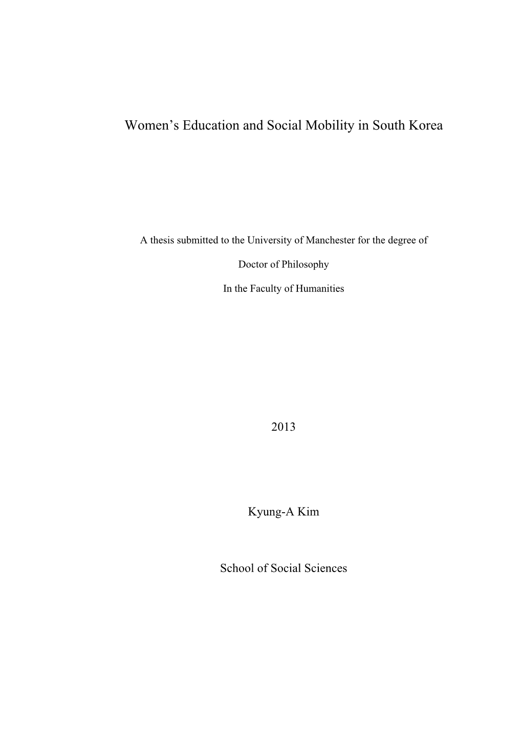 Women's Education and Social Mobility in South Korea