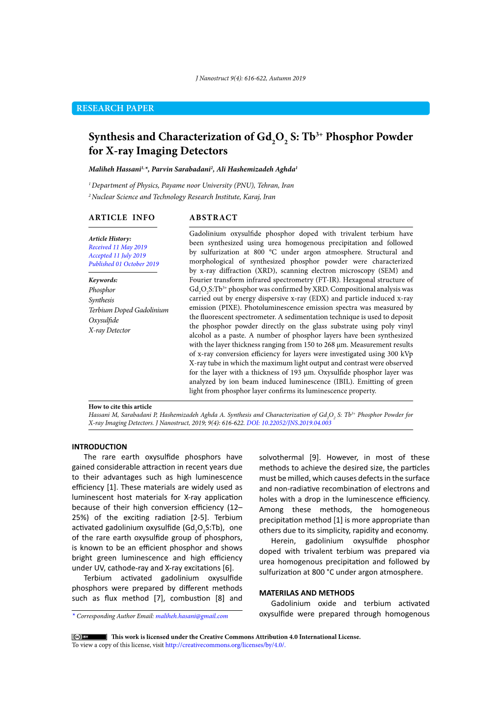 Tb3+ Phosphor Powder for X-Ray Imaging Detectors 2 2