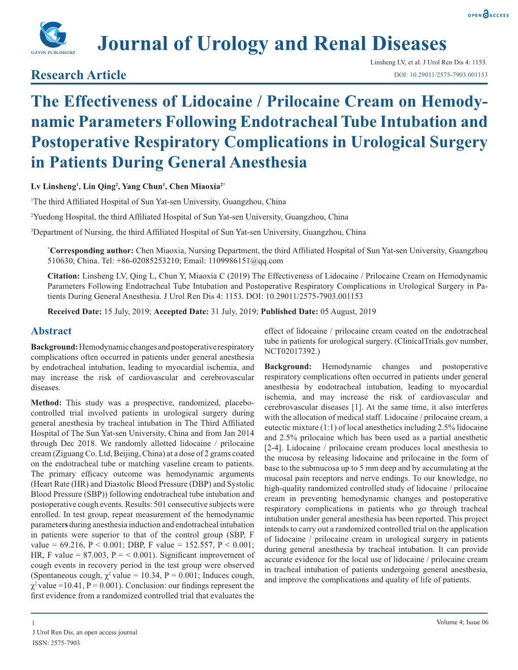 Journal of Urology and Renal Diseases Linsheng LV, Et Al