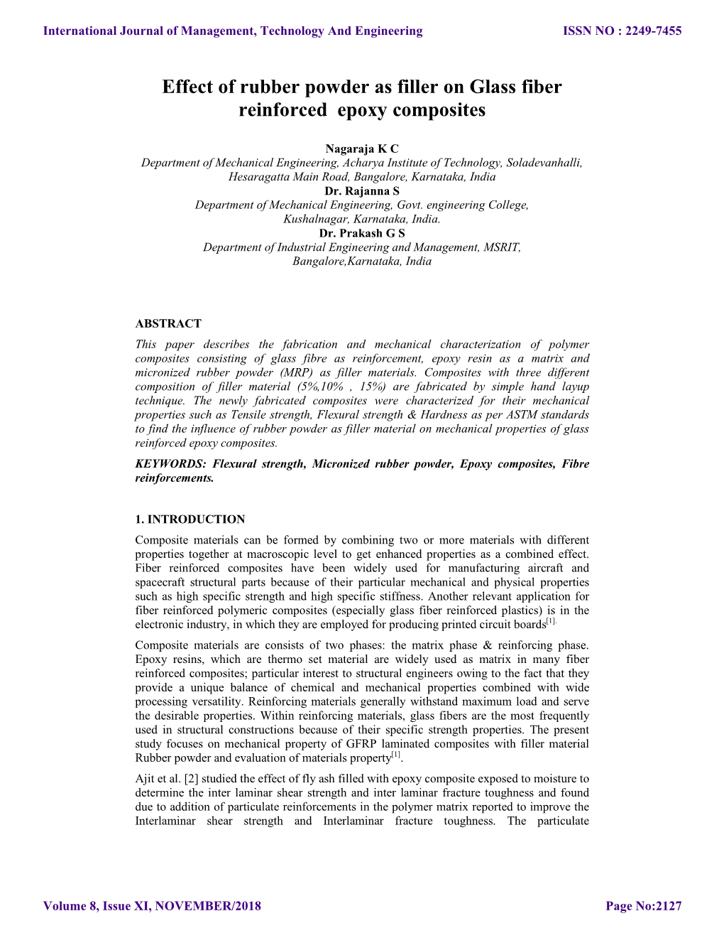 Effect of Rubber Powder As Filler on Glass Fiber Reinforced Epoxy Composites