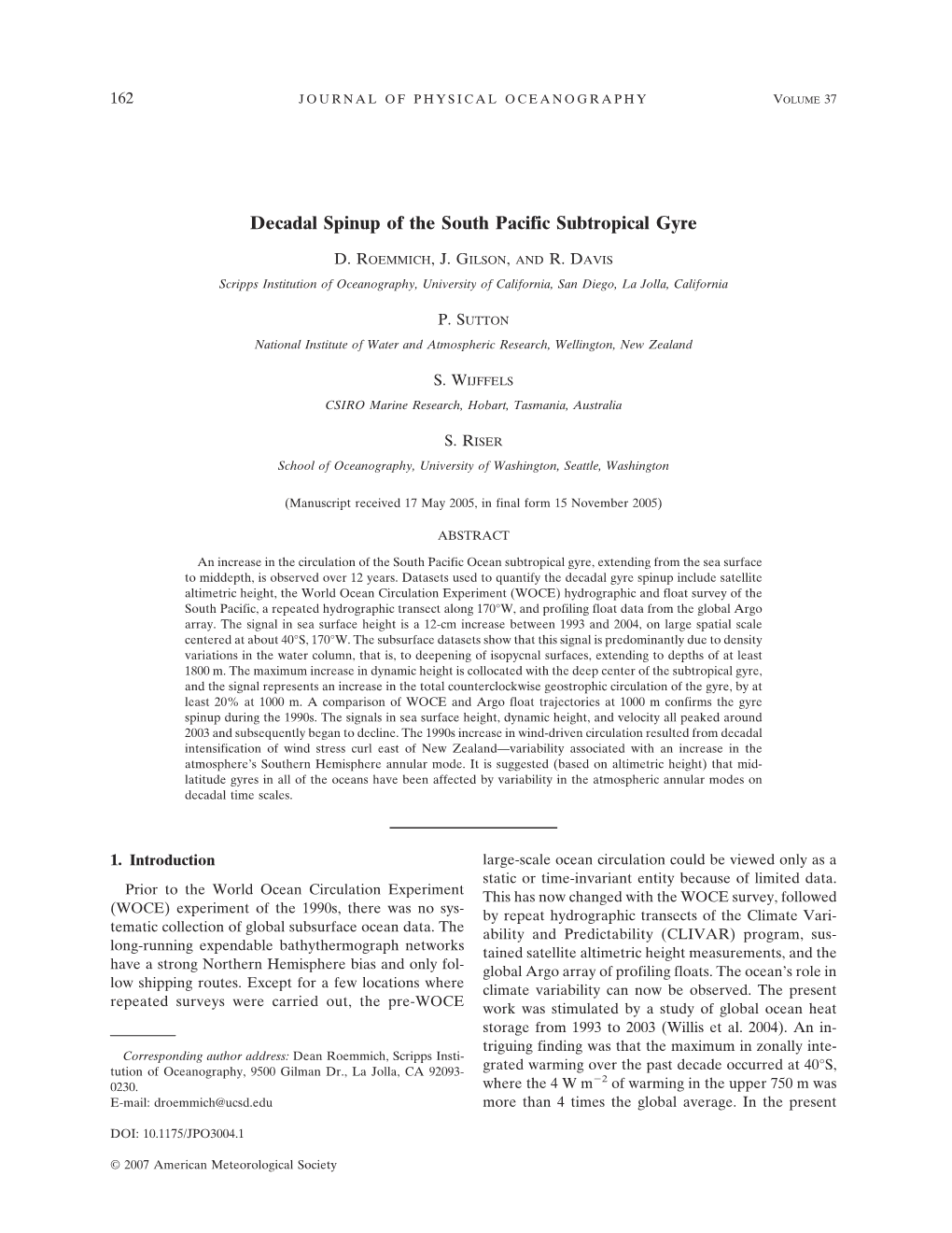 Decadal Spinup of the South Pacific Subtropical Gyre