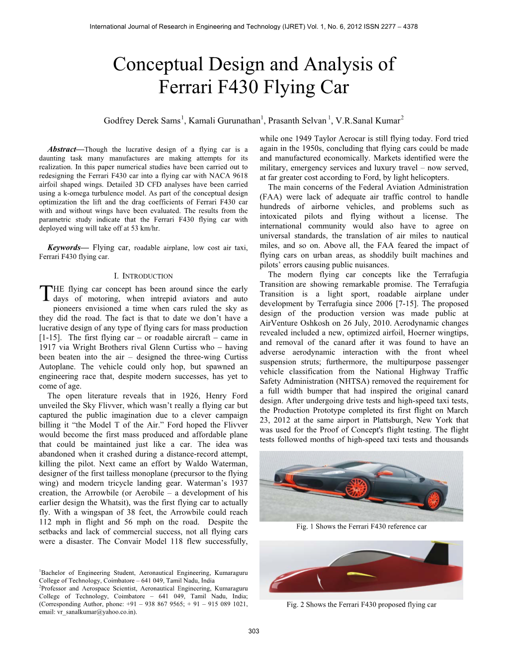 Conceptual Design and Analysis of Ferrari F430 Flying Car