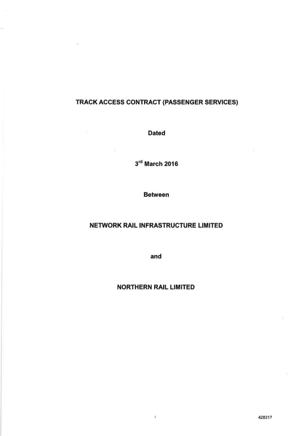 S17 Northern Rail Limited Track Access Contract