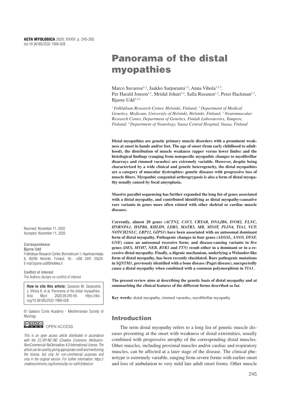 Panorama of the Distal Myopathies