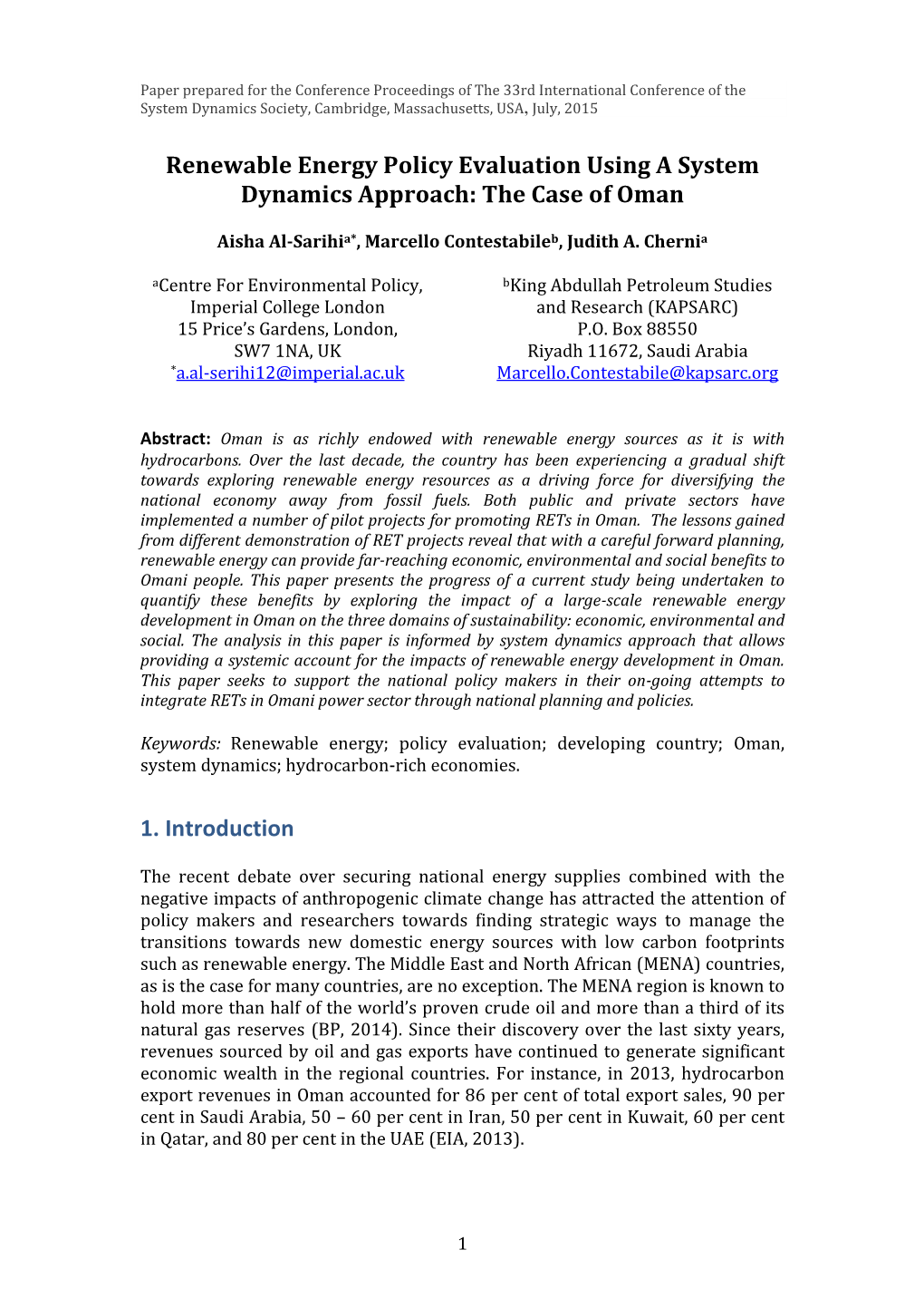 Renewable Energy Policy Evaluation Using a System Dynamics Approach: the Case of Oman