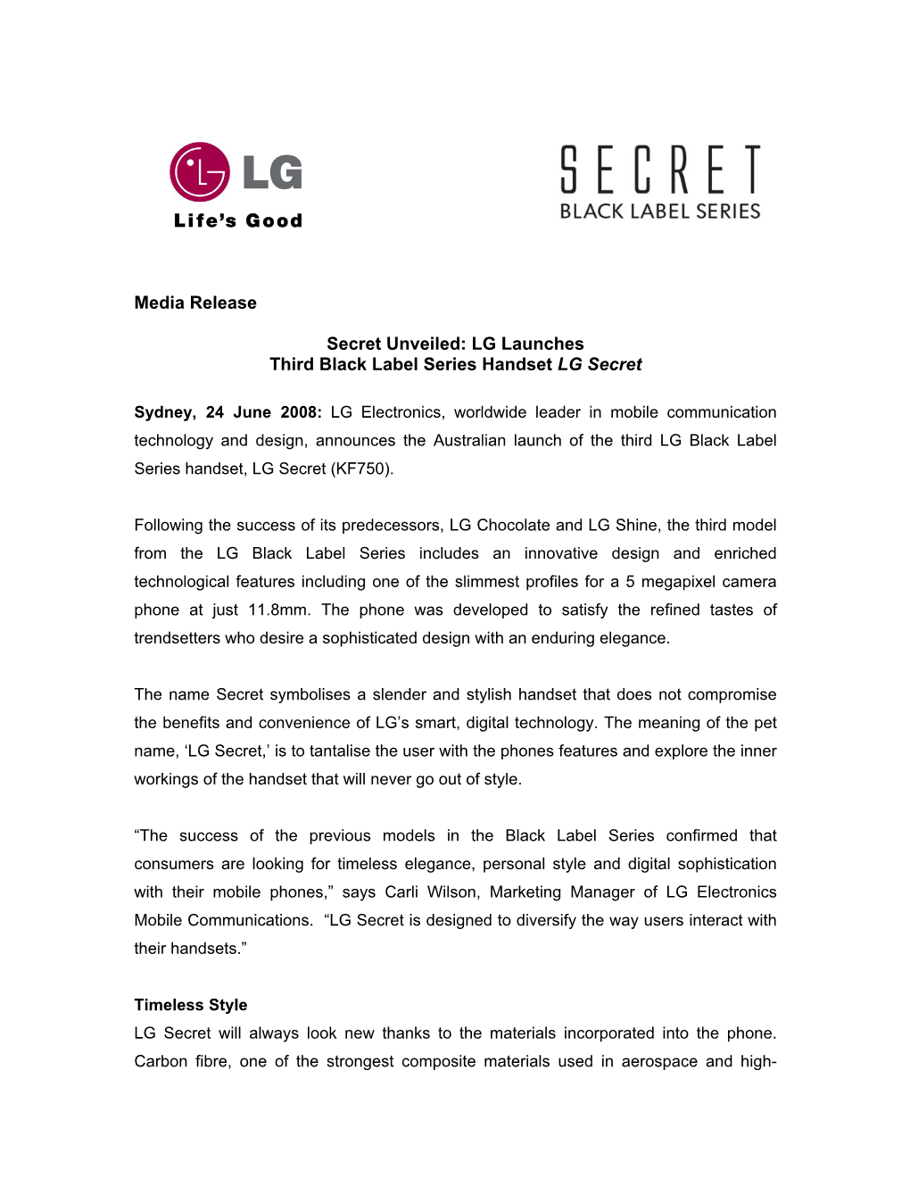LG Launches Third Black Label Series Handset LG Secret