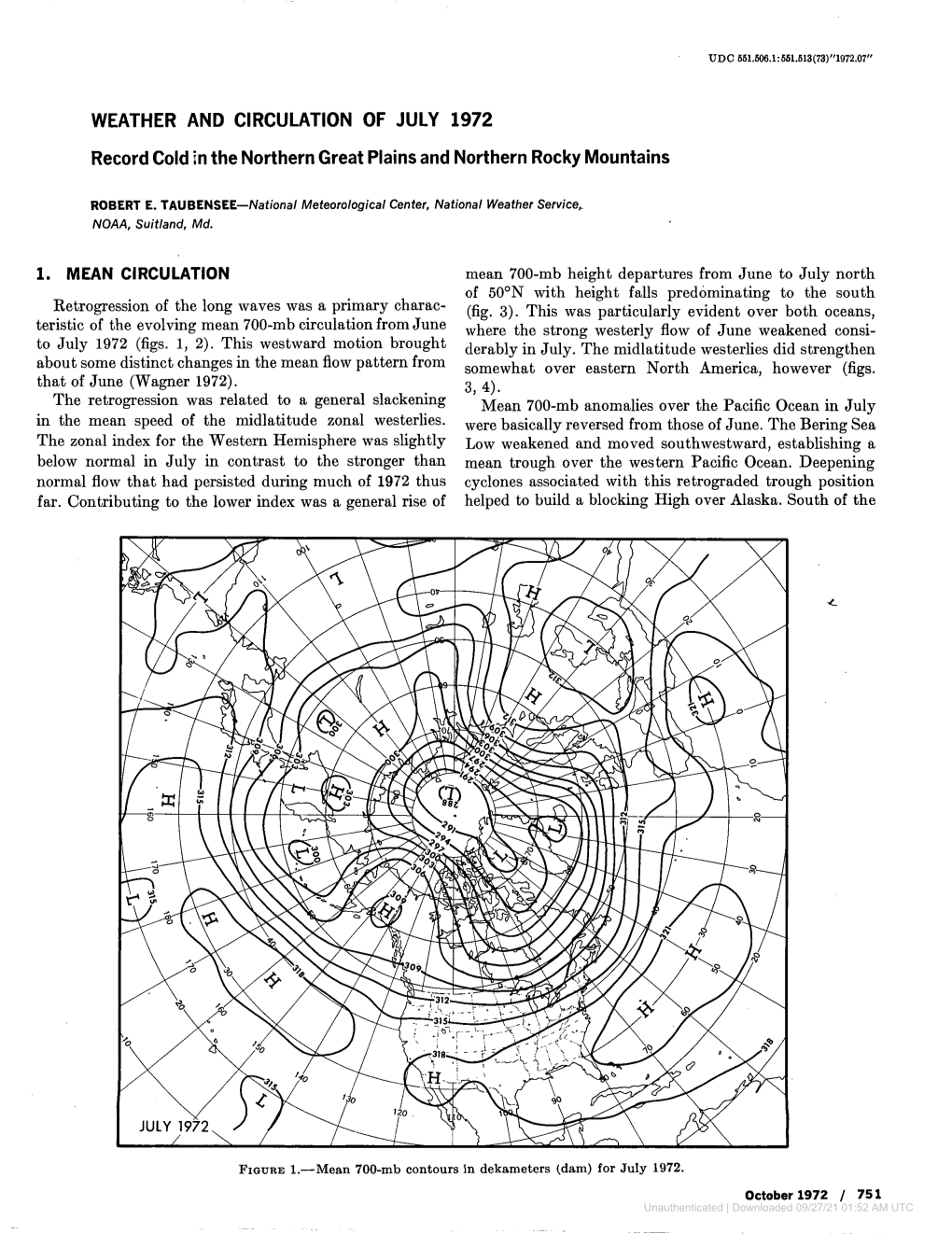 WEATHER and CIRCULATION of JULY 1972 Record Cold in the Northern Great Plains and Northern Rocky Mountains