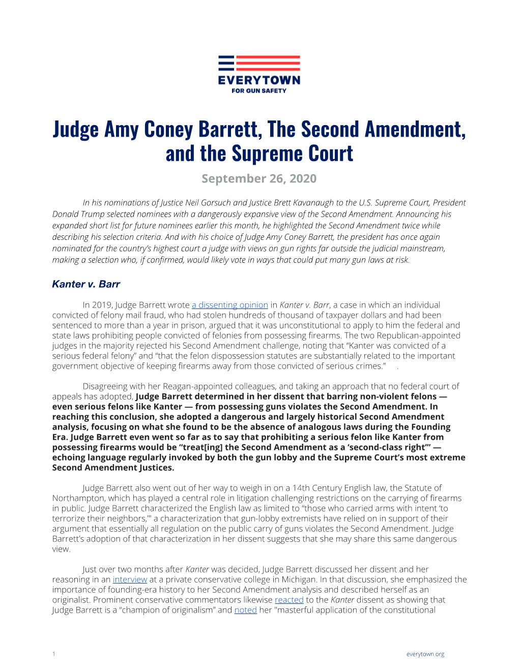Judge Amy Coney Barrett, the Second Amendment, and the Supreme Court September 26, 2020