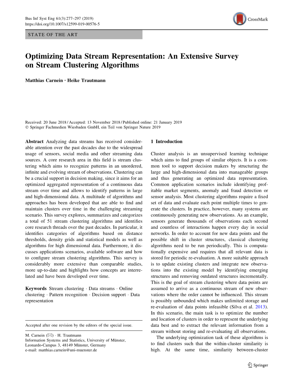Optimizing Data Stream Representation: an Extensive Survey on Stream Clustering Algorithms