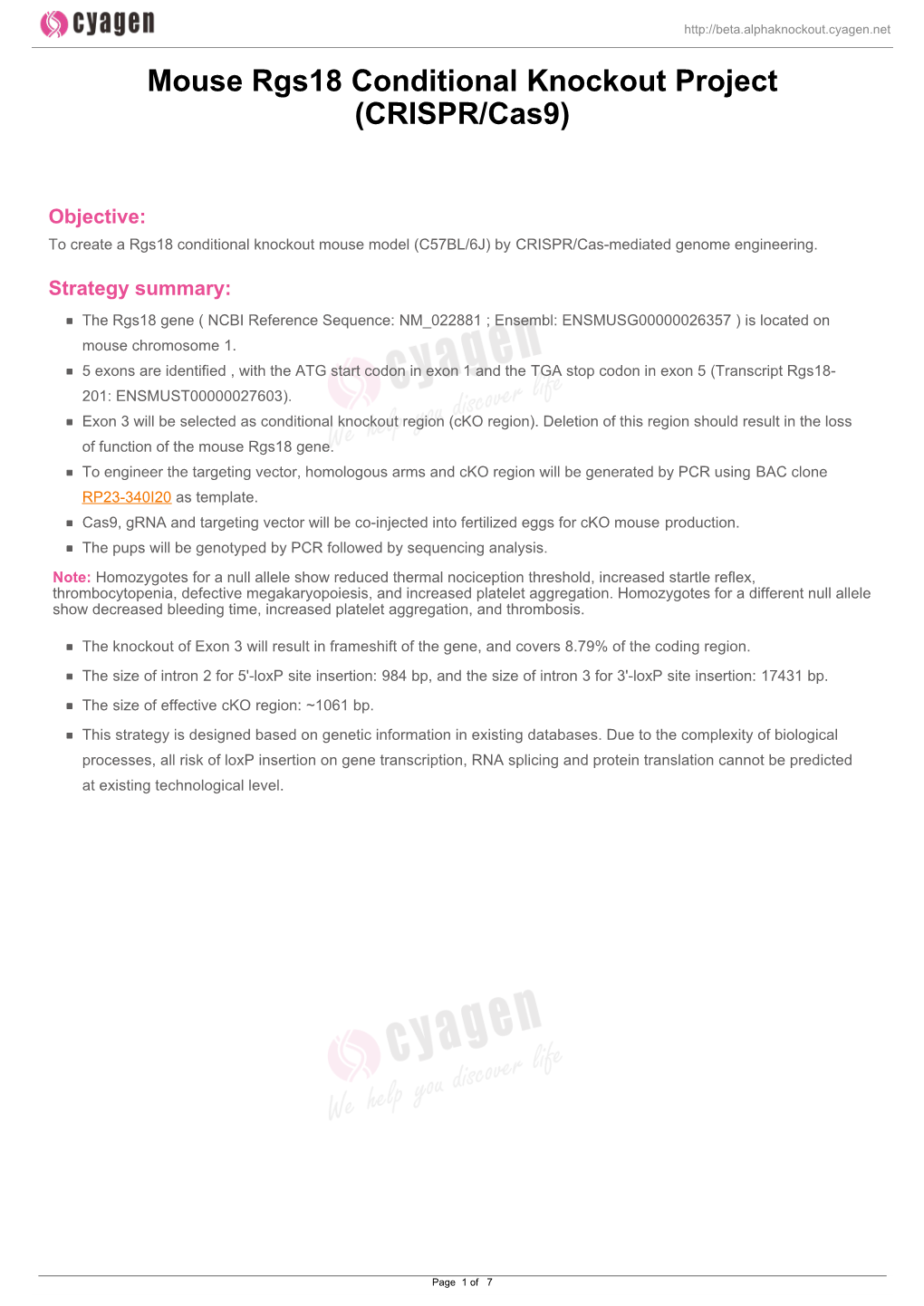 Mouse Rgs18 Conditional Knockout Project (CRISPR/Cas9)