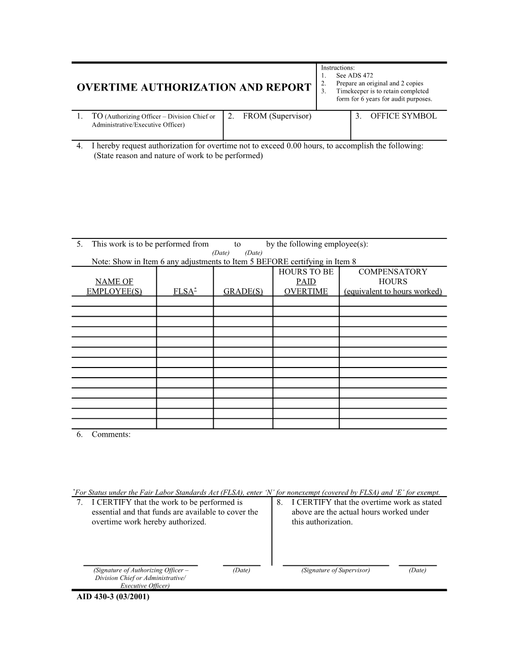 Overtime Authorization and Report