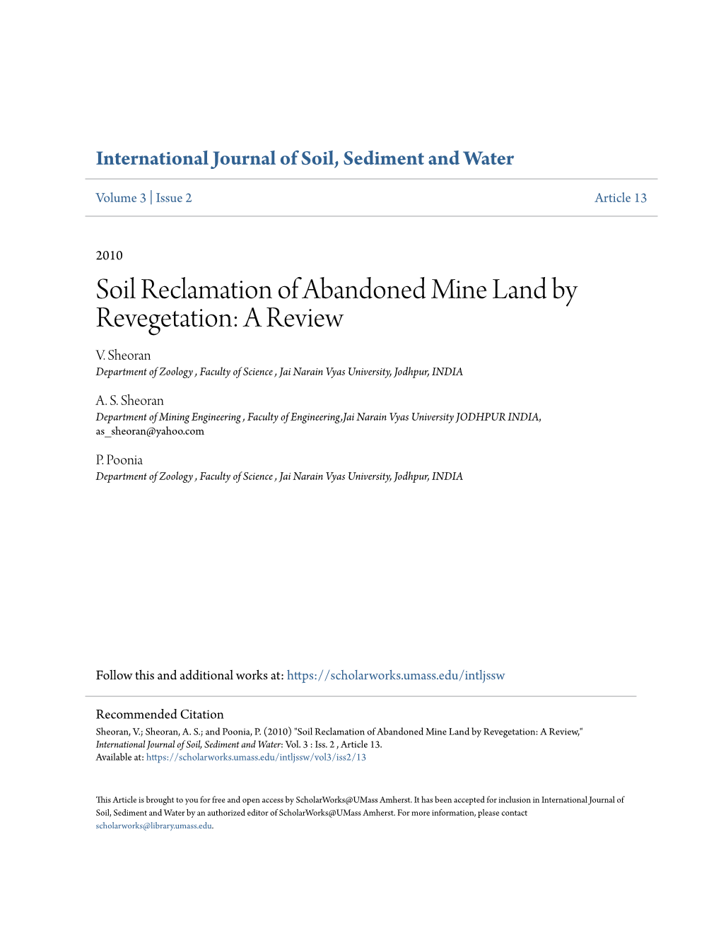 Soil Reclamation of Abandoned Mine Land by Revegetation: a Review V