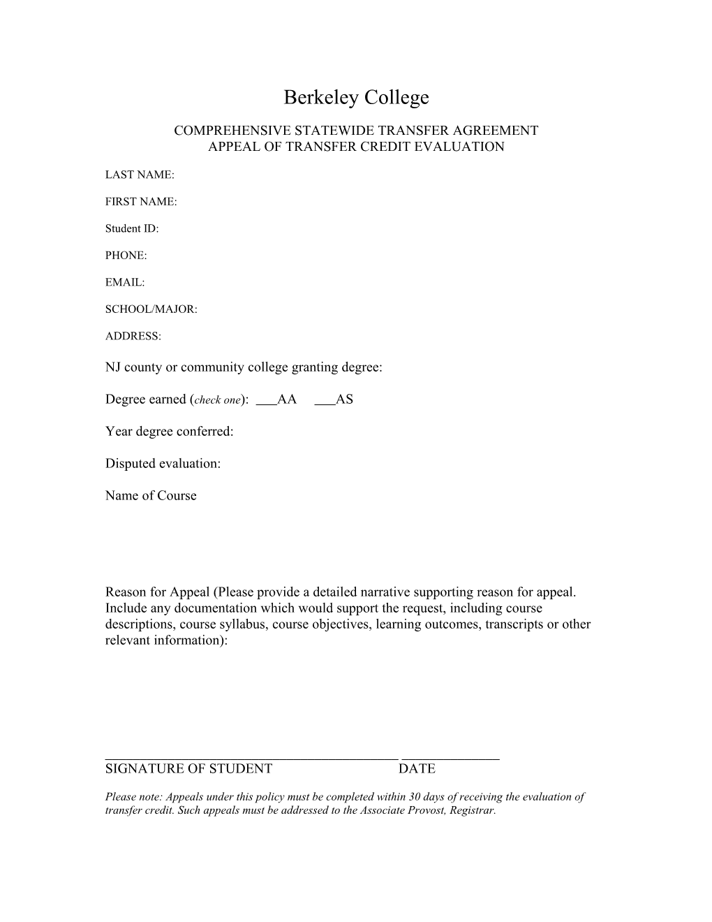 Comprehensive Statewide Transfer Agreement