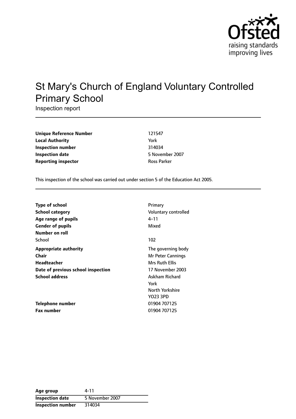 St Mary's Church of England Voluntary Controlled Primary School Inspection Report