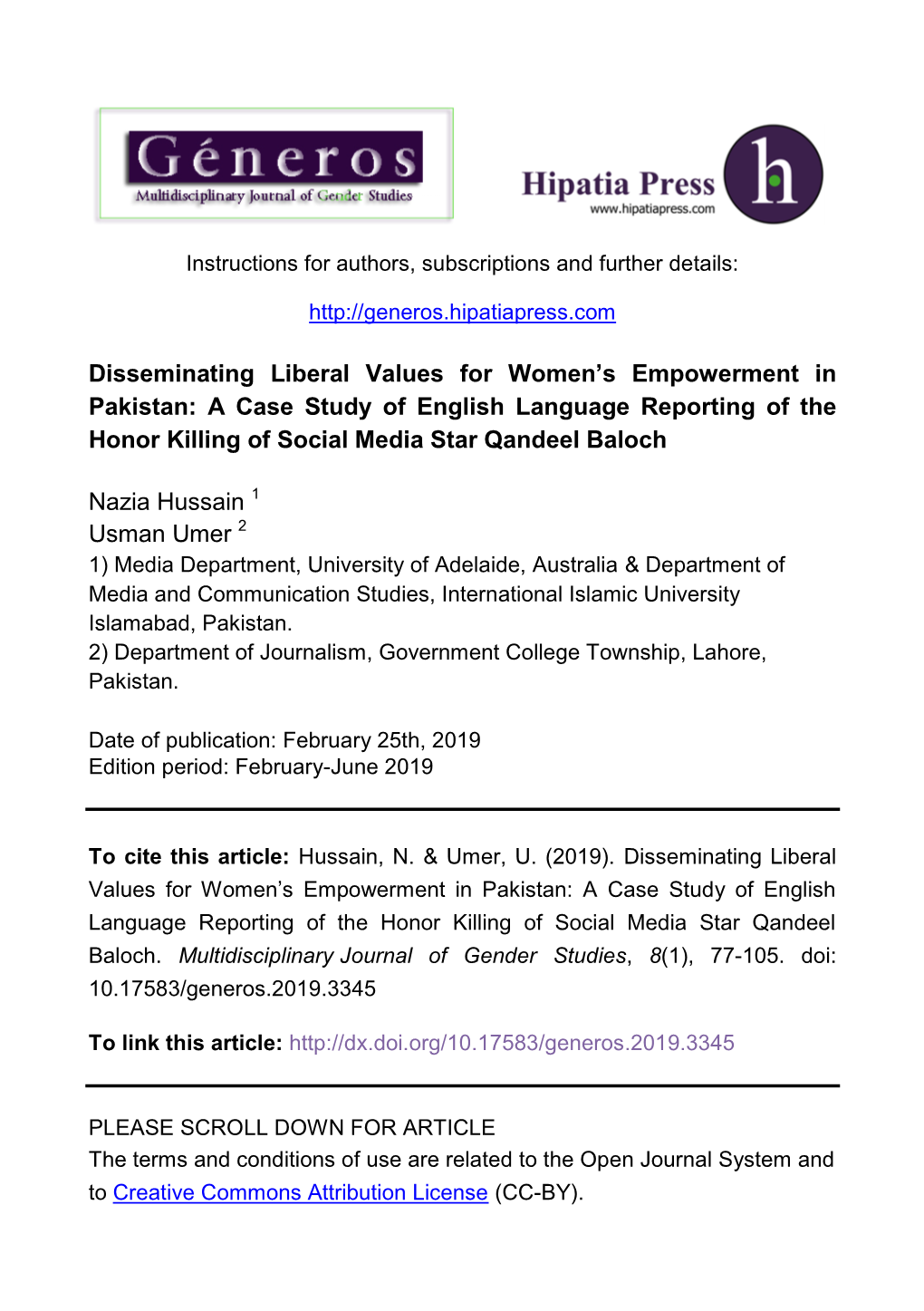 Role of English Press in Dissemination of Liberal Values for Women