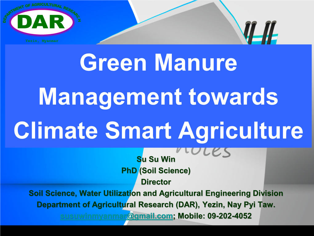 Green Manure Management Towards Climate Smart Agriculture