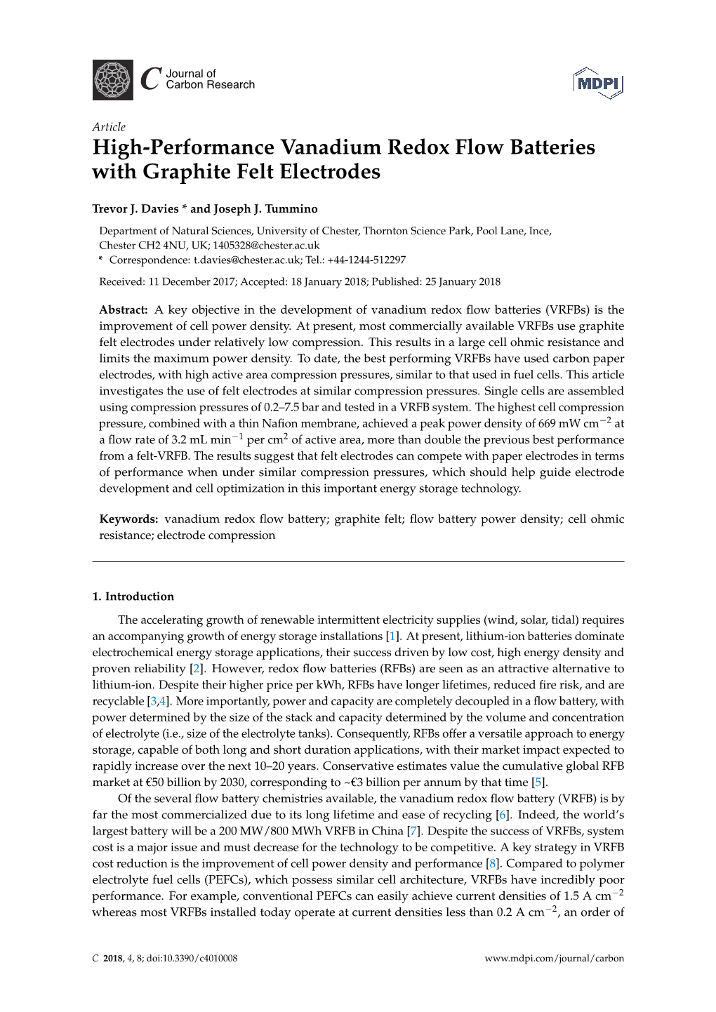 High-Performance Vanadium Redox Flow Batteries with Graphite Felt Electrodes