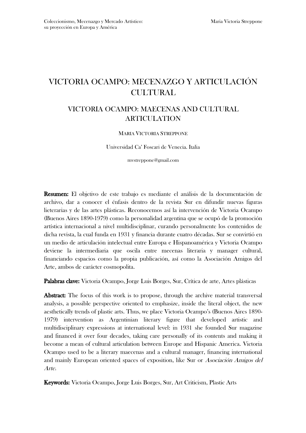 Victoria Ocampo: Mecenazgo Y Articulación Cultural