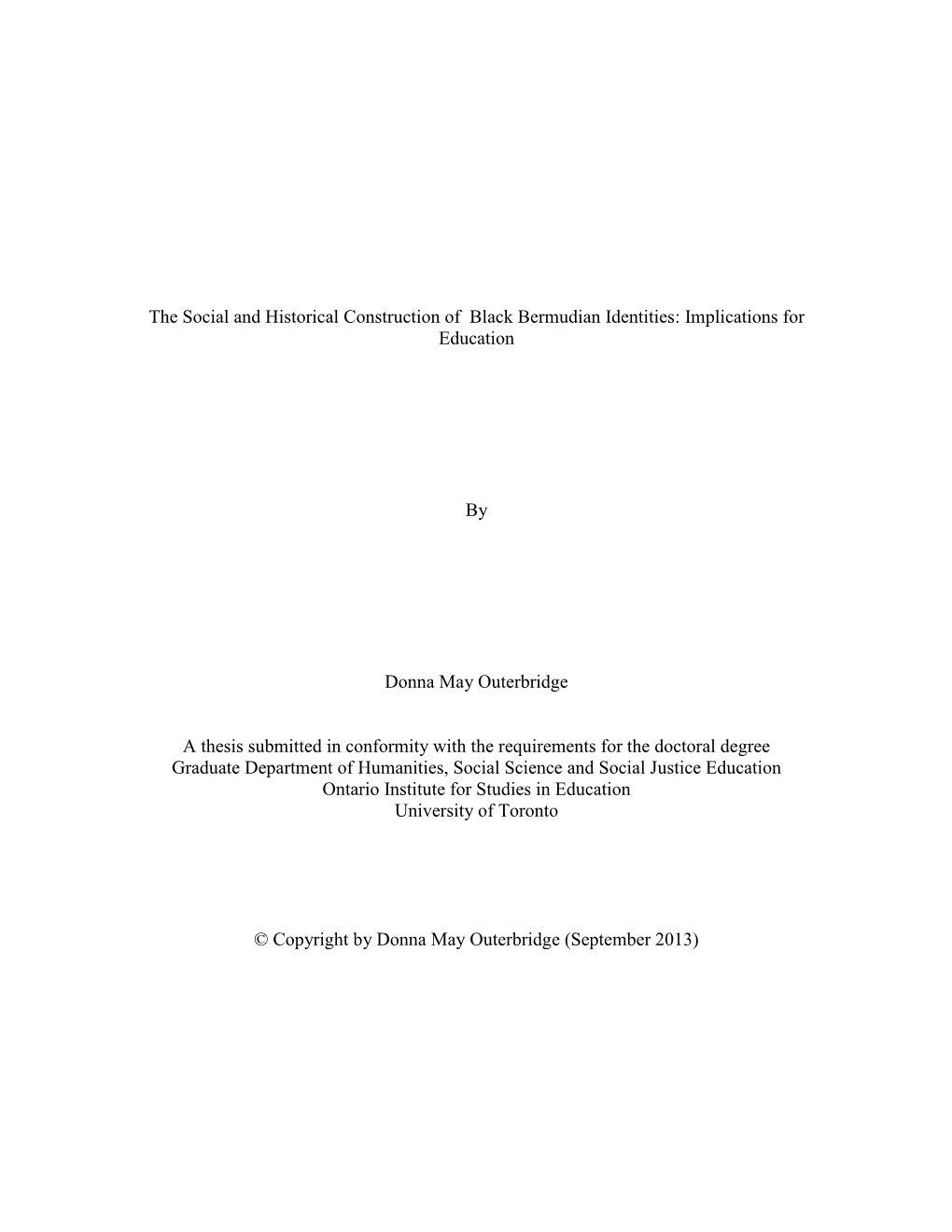 The Social and Historical Construction of Black Bermudian Identities: Implications for Education