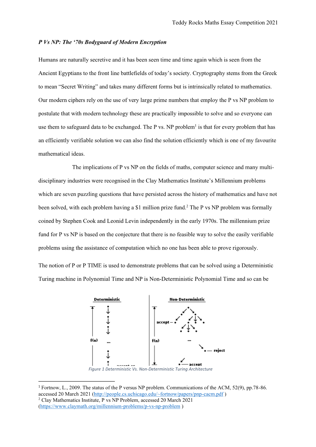 Teddy Rocks Maths Essay Competition 2021 P Vs NP