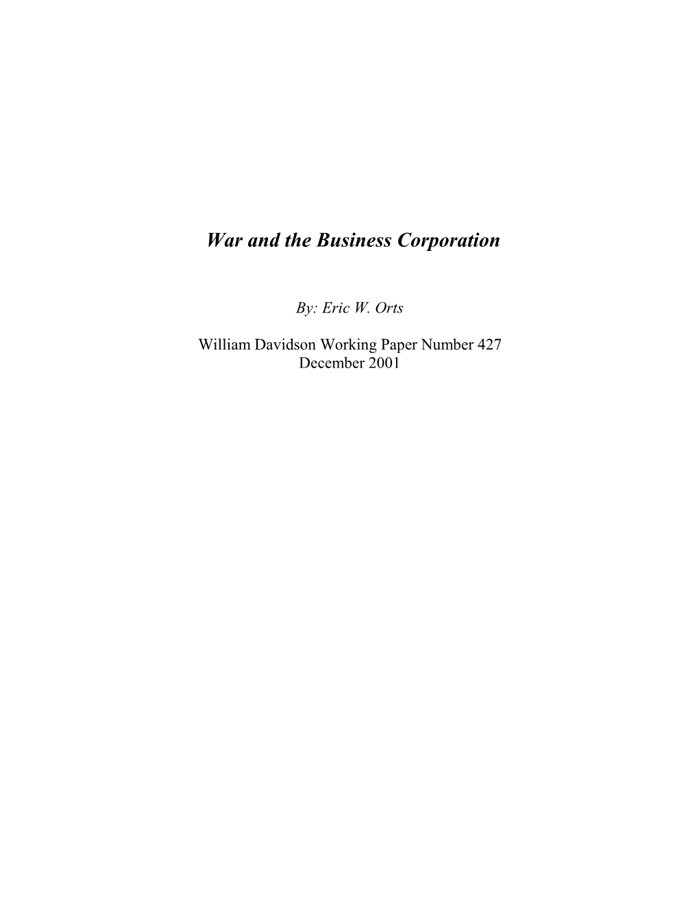 War and the Business Corporation