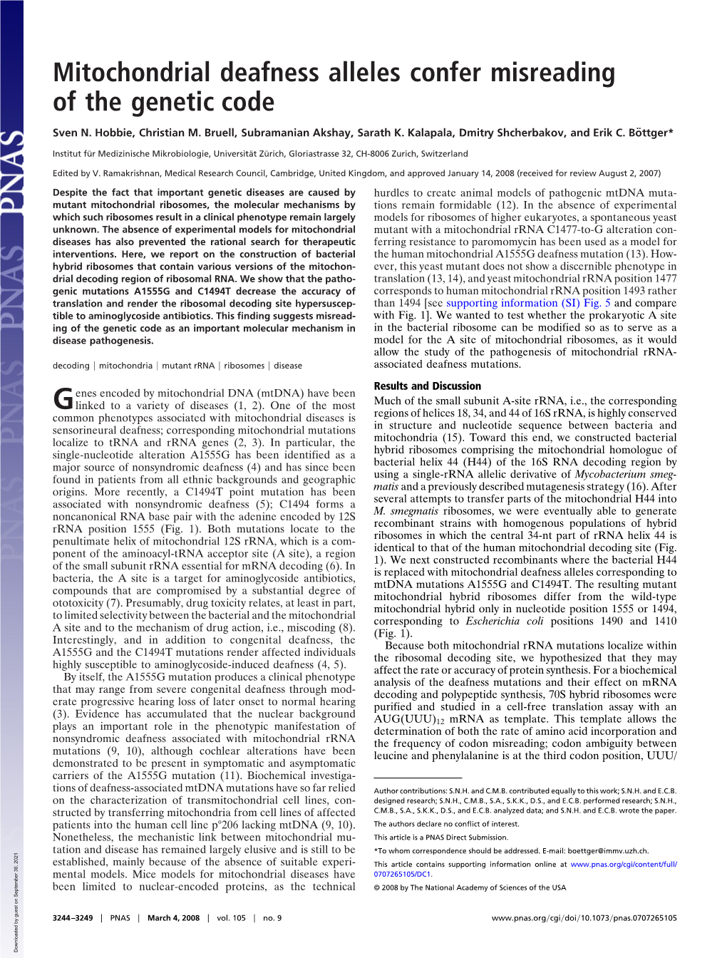 Mitochondrial Deafness Alleles Confer Misreading of the Genetic Code