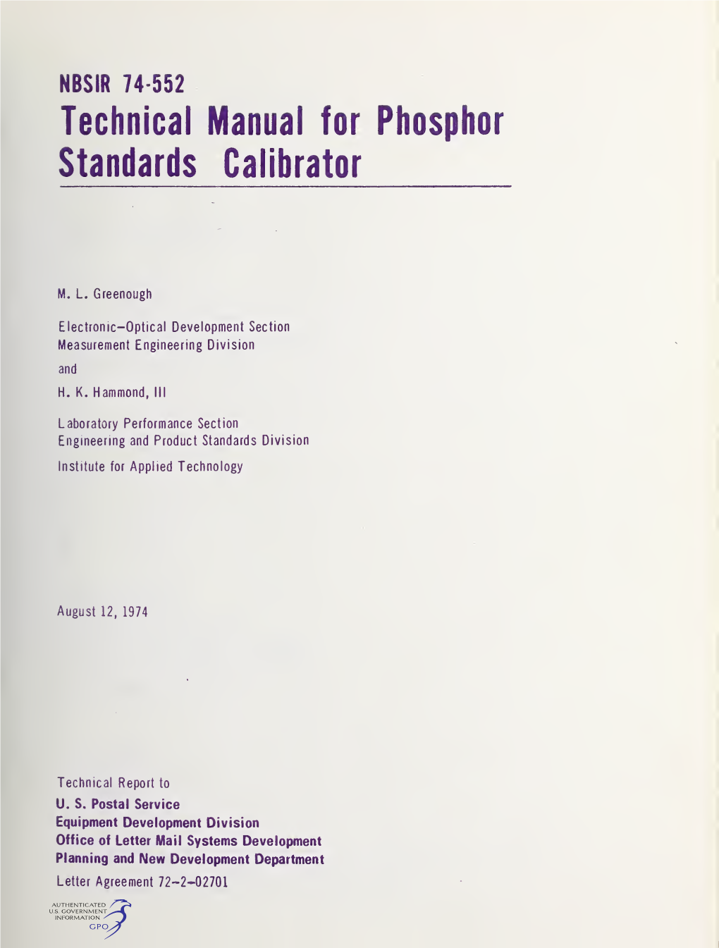 Technical Manual for Phosphor Standards Calibrator