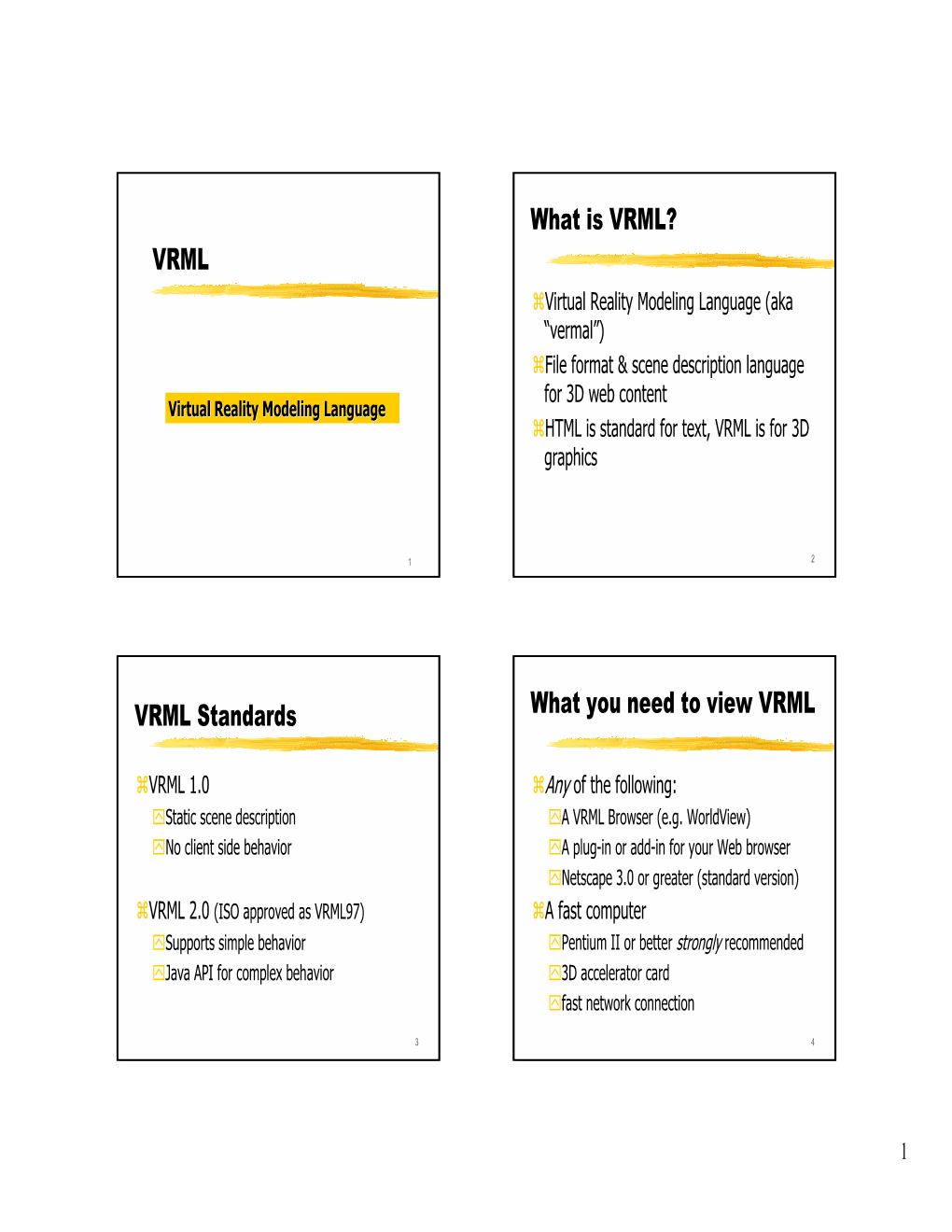 VRML What Is VRML? VRML Standards What You Need to View VRML