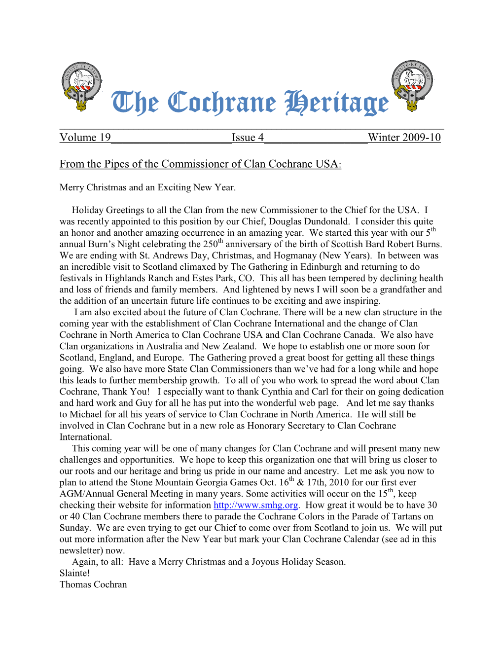 The Cochrane Heritage ______Volume 19______Issue 4______Winter 2009-10