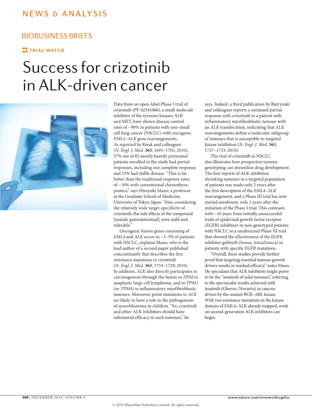 Success for Crizotinib in ALK-Driven Cancer