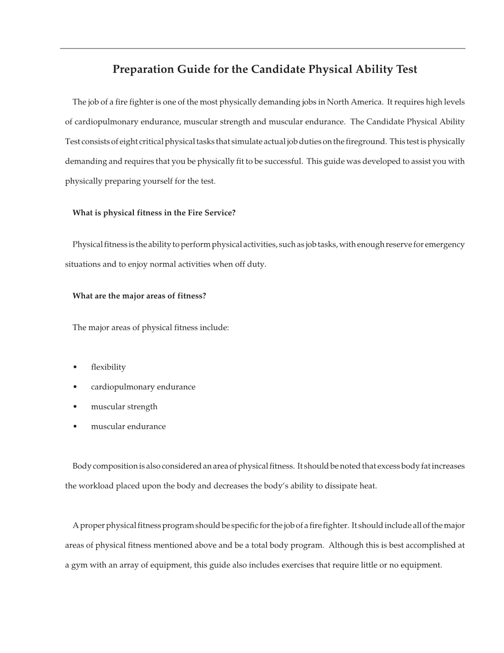 Preparation Guide for the Candidate Physical Ability Test