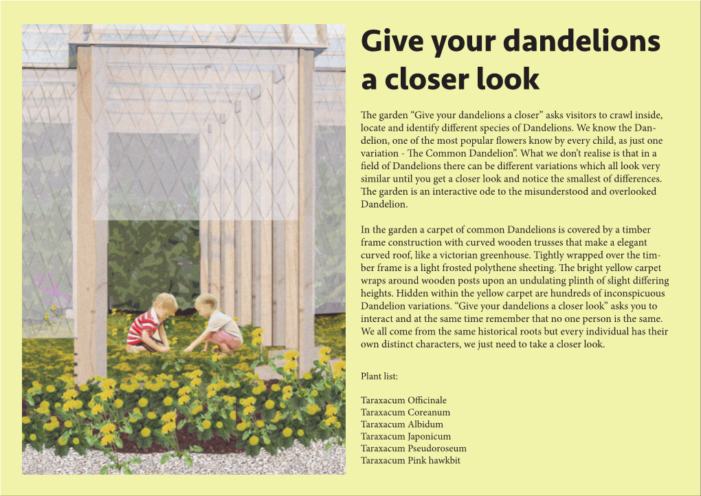 Give Your Dandelions a Closer Look the Garden “Give Your Dandelions a Closer” Asks Visitors to Crawl Inside, Locate and Identify Different Species of Dandelions