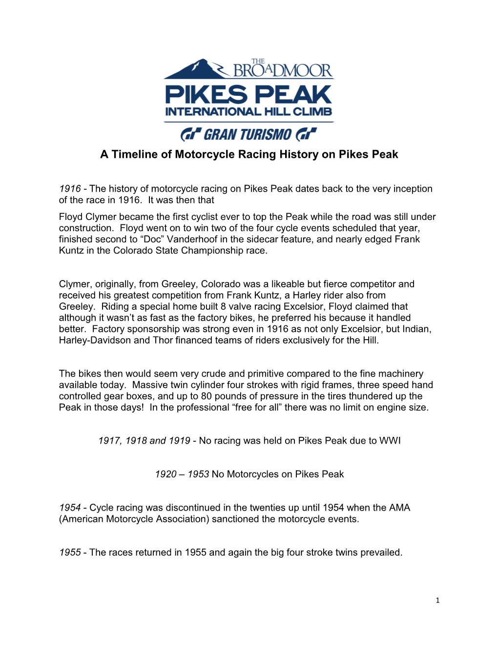 A Timeline of Motorcycle Racing History on Pikes Peak