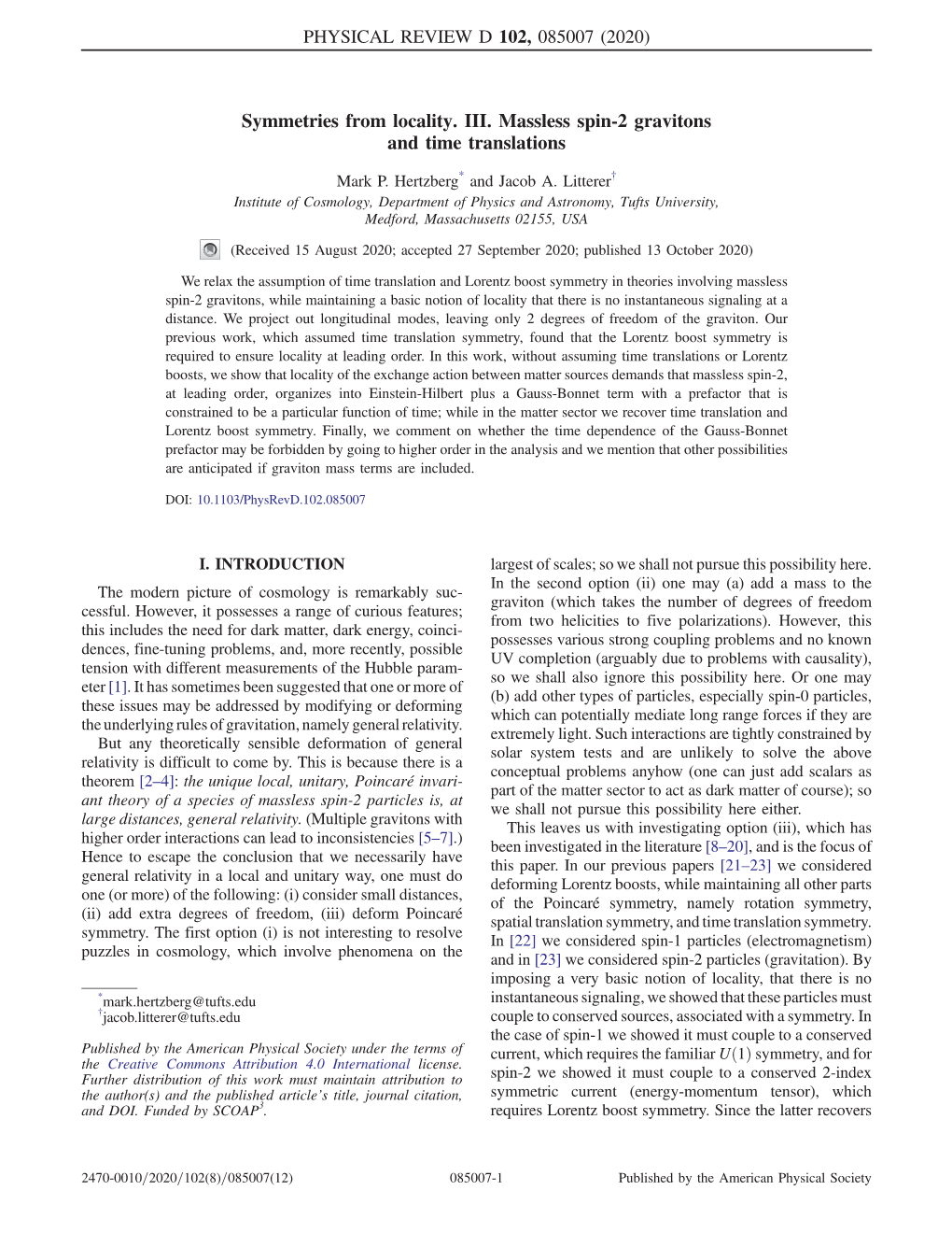 Symmetries from Locality. III. Massless Spin-2 Gravitons and Time Translations