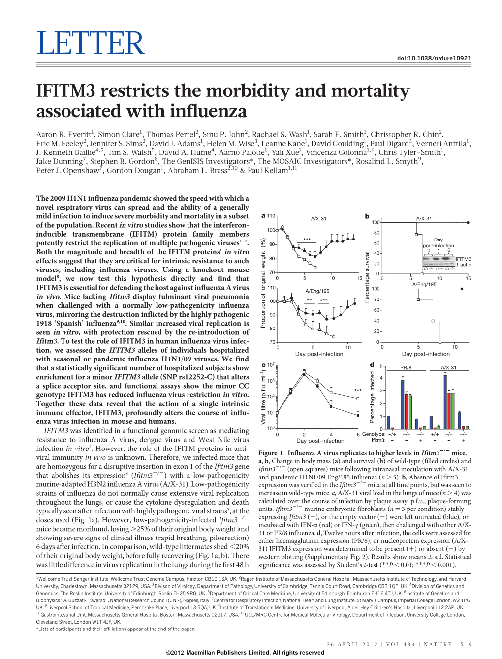 IFITM3 Restricts the Morbidity and Mortality Associated with Influenza