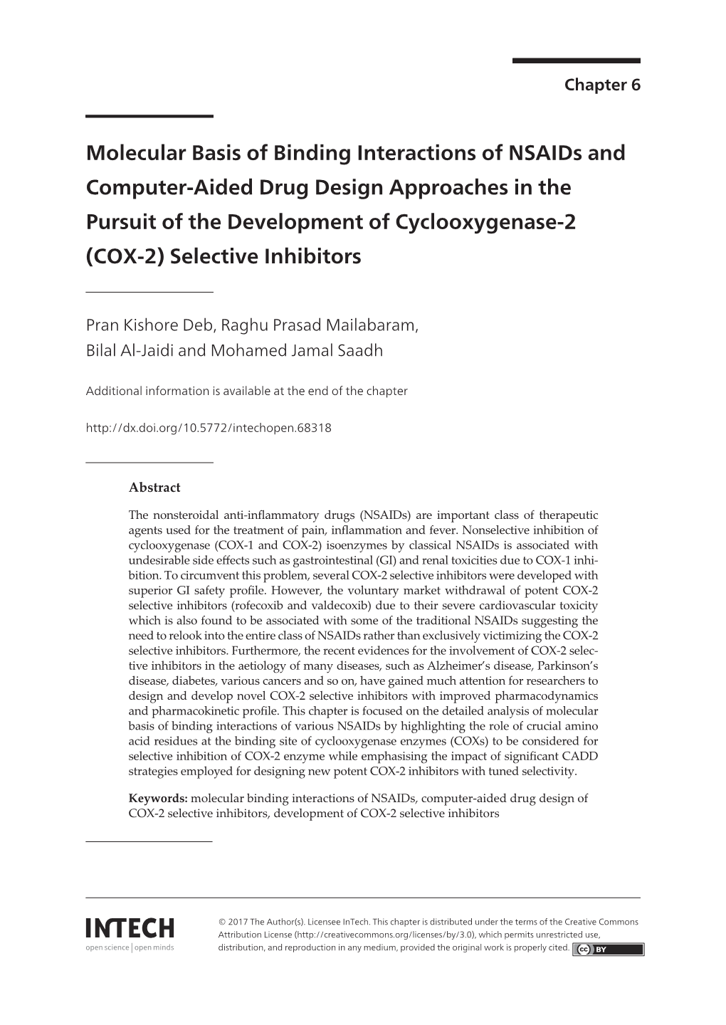 Molecular Basis of Binding Interactions of Nsaids And