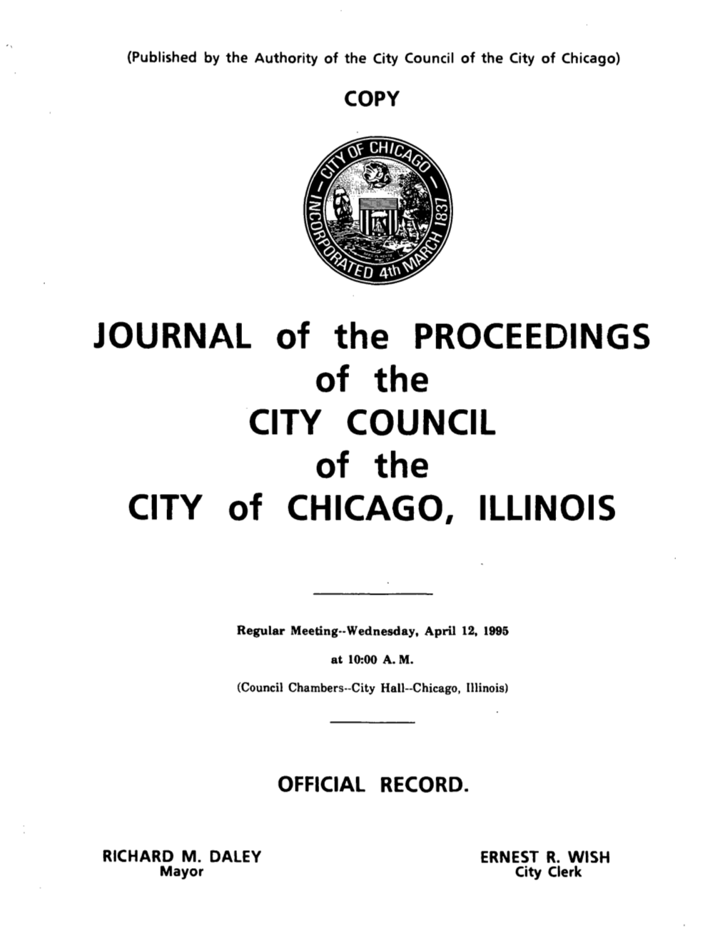 JOURNAL of the PROCEEDINGS of the CITY COUNCIL of the CITY of CHICAGO, ILLINOIS