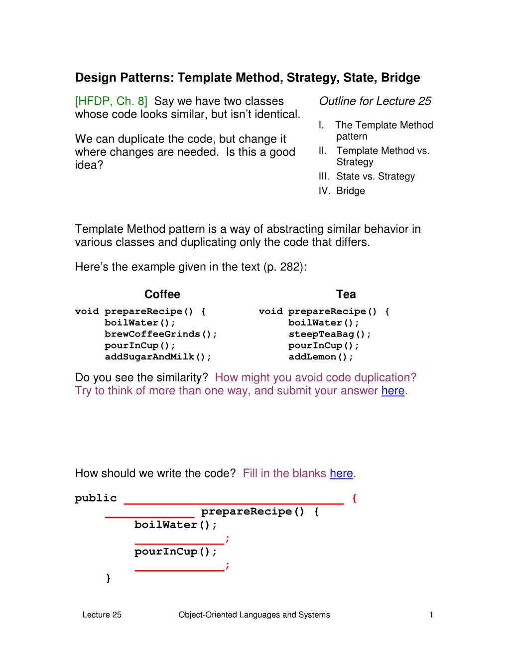 Design Patterns: Template Method, Strategy, State, Bridge [HFDP, Ch