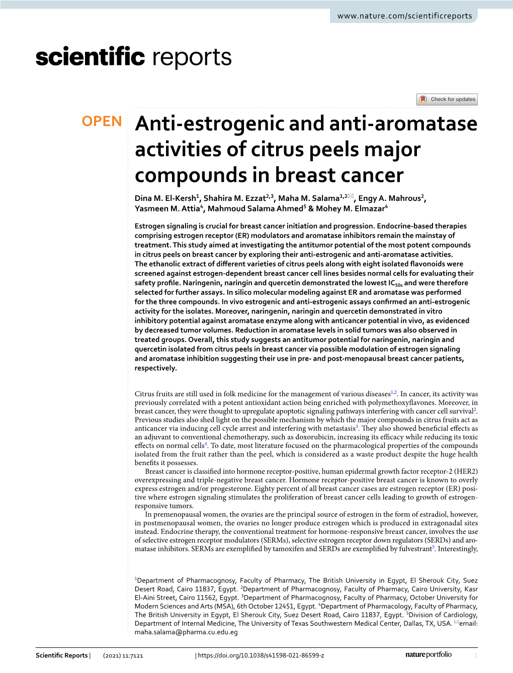 Anti-Estrogenic and Anti-Aromatase Activities of Citrus Peels Major