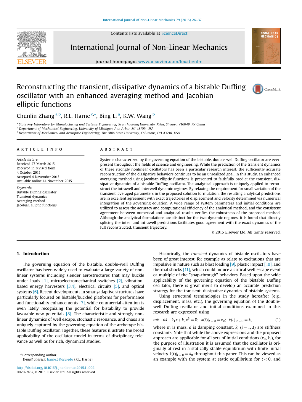 Reconstructing the Transient, Dissipative Dynamics of a Bistable Dufﬁng Oscillator with an Enhanced Averaging Method and Jacobian Elliptic Functions