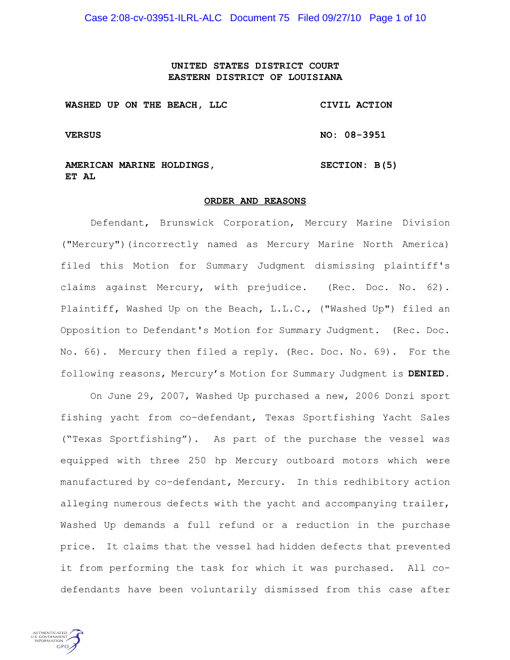 Case 2:08-Cv-03951-ILRL-ALC Document 75 Filed 09/27/10 Page 1 of 10