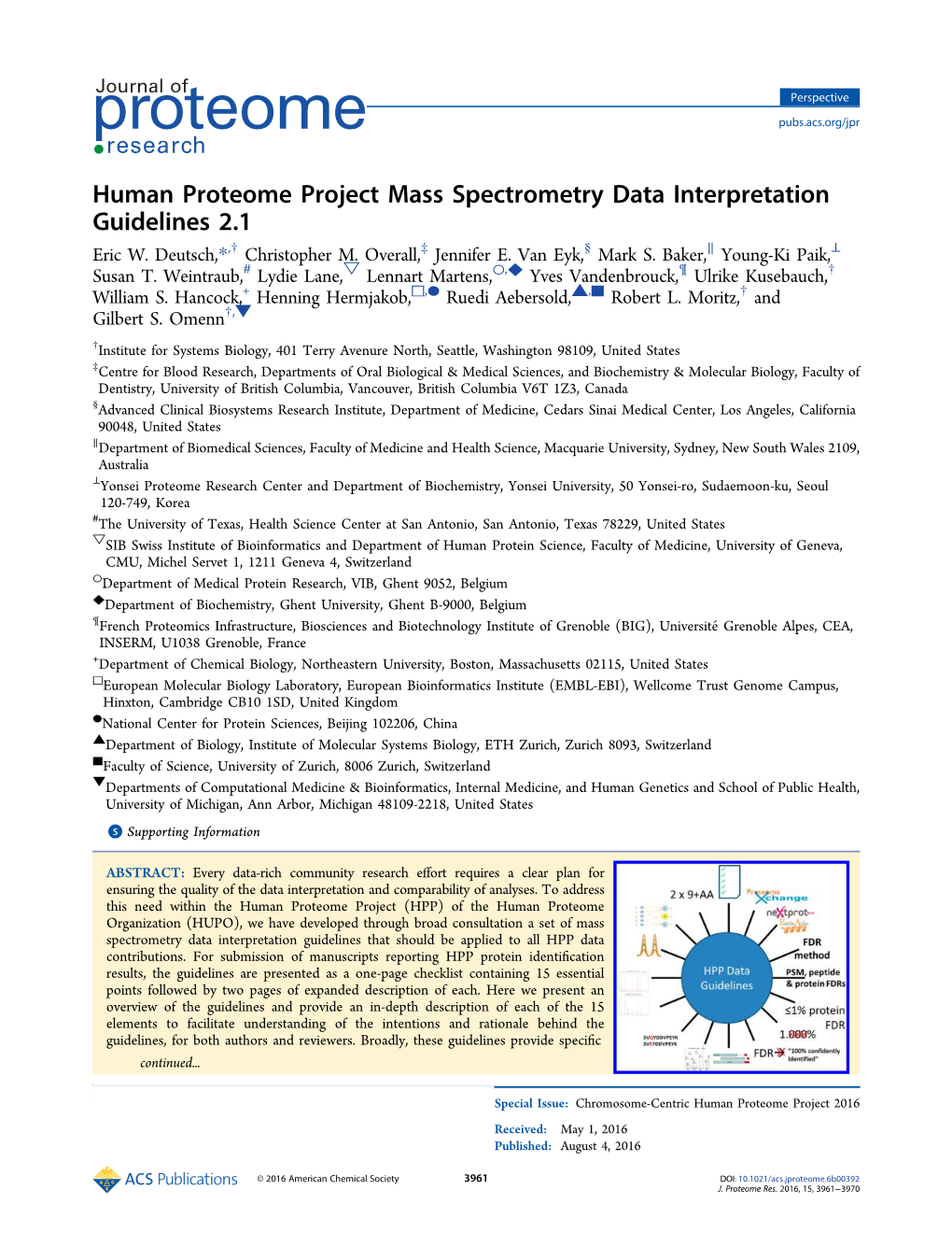 Human Proteome Project Mass Spectrometry Data Interpretation Guidelines 2.1 † ‡ § ∥ ⊥ Eric W