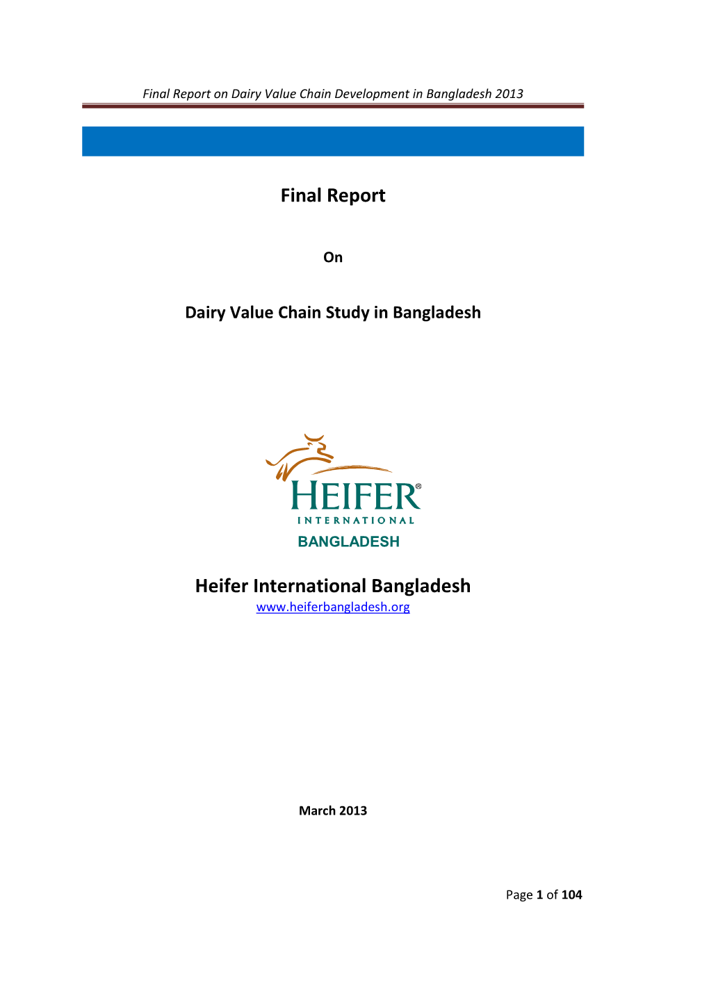 Dairy Value Chain Study in Bangladesh