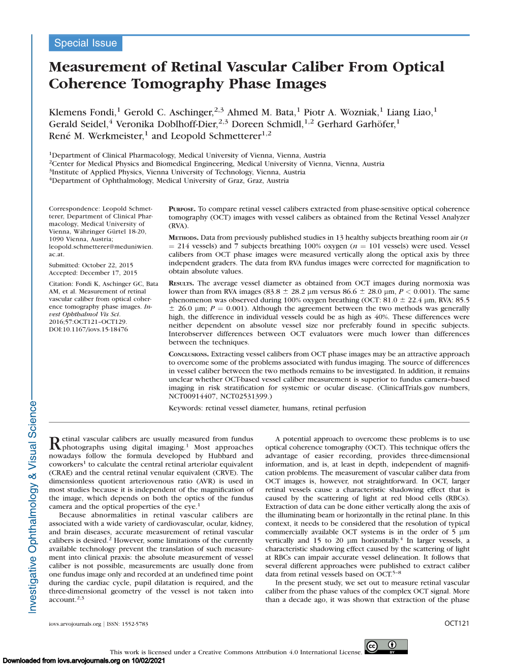 Measurement of Retinal Vascular Caliber from Optical Coherence Tomography Phase Images