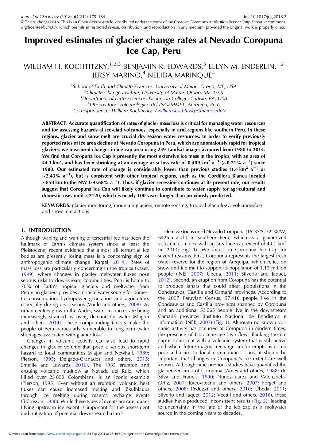 Improved Estimates of Glacier Change Rates at Nevado Coropuna Ice Cap, Peru