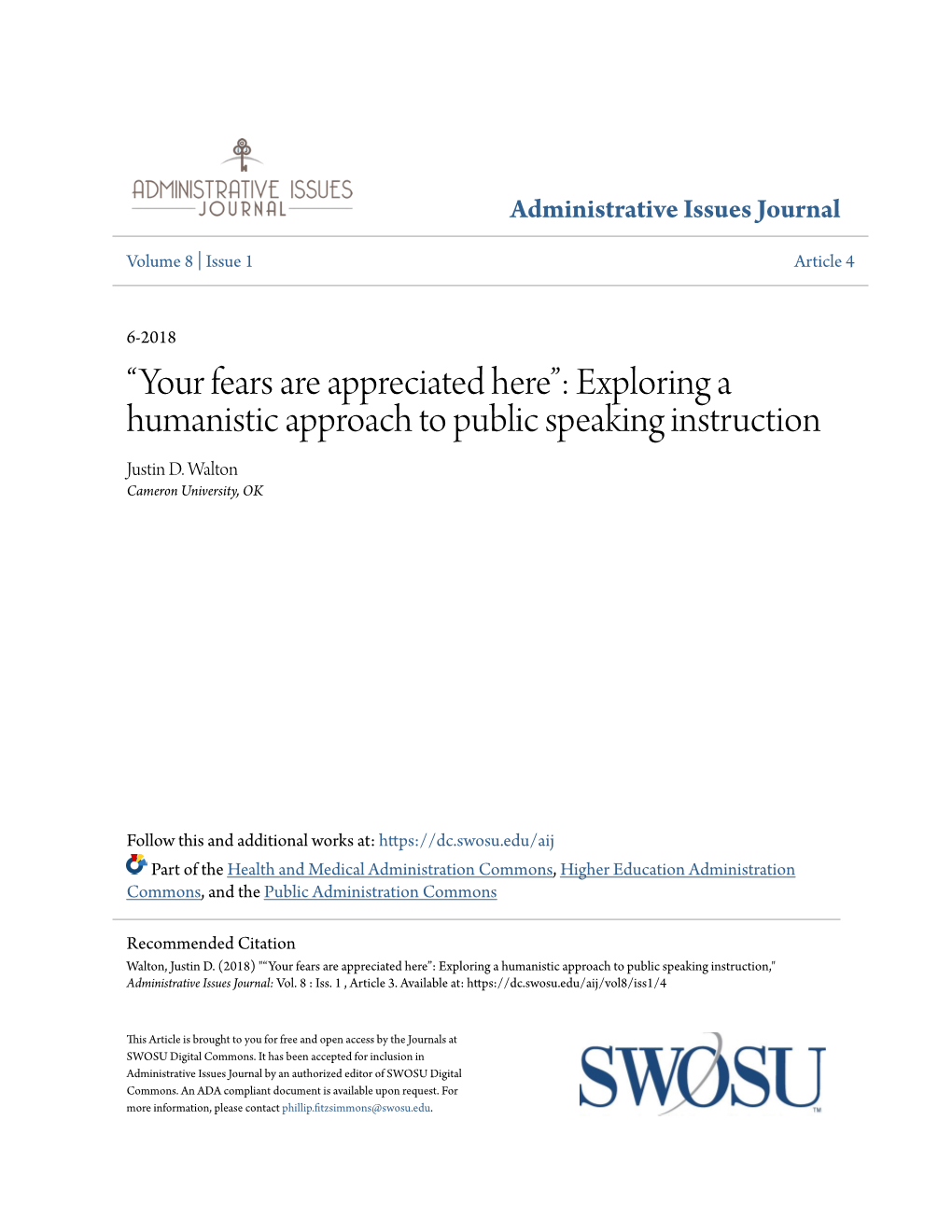 Exploring a Humanistic Approach to Public Speaking Instruction Justin D