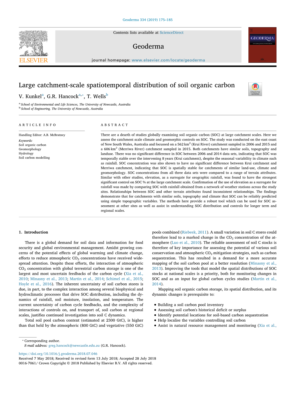 Large Catchment-Scale Spatiotemporal Distribution of Soil Organic Carbon T ⁎ V