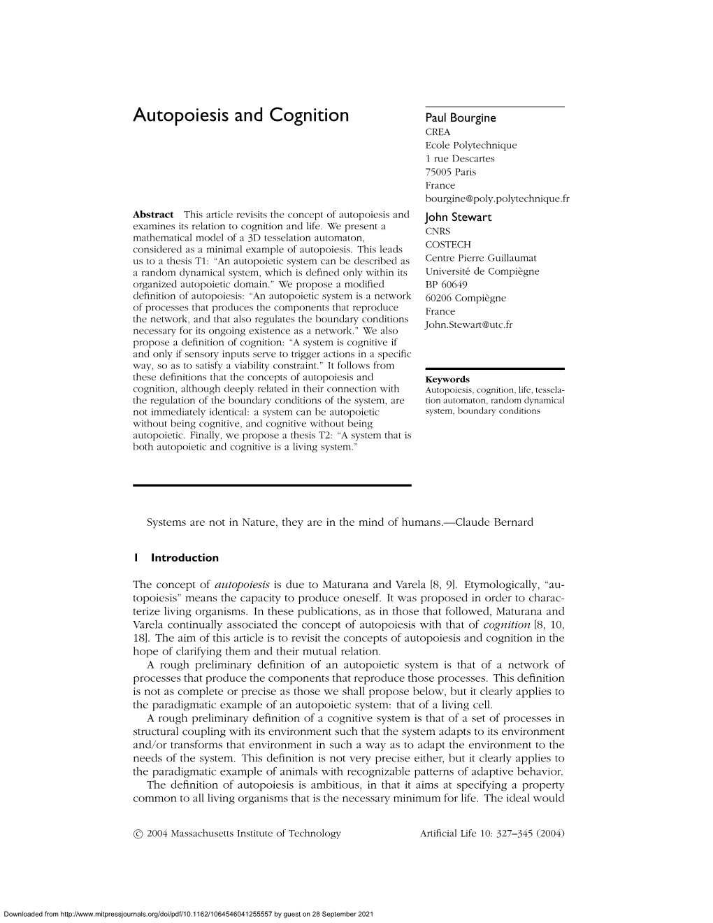 Autopoiesis and Cognition