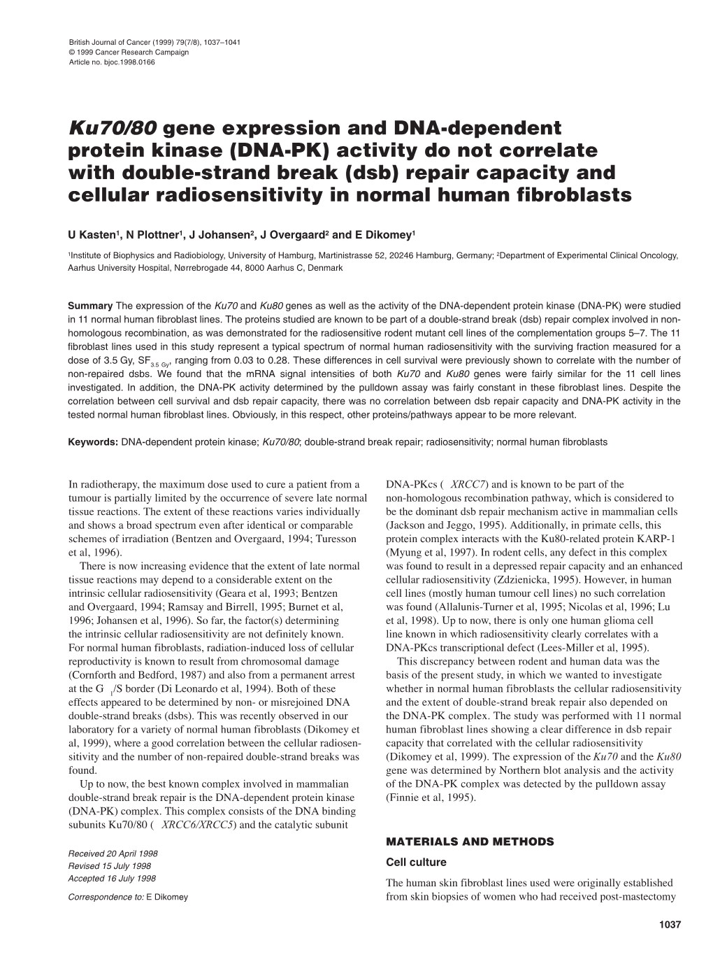 DNA-PK) Were Studied in 11 Normal Human Fibroblast Lines