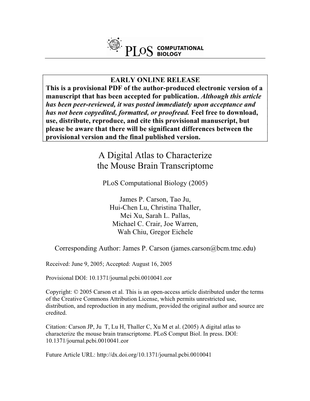 A Digital Atlas to Characterize the Mouse Brain Transcriptome